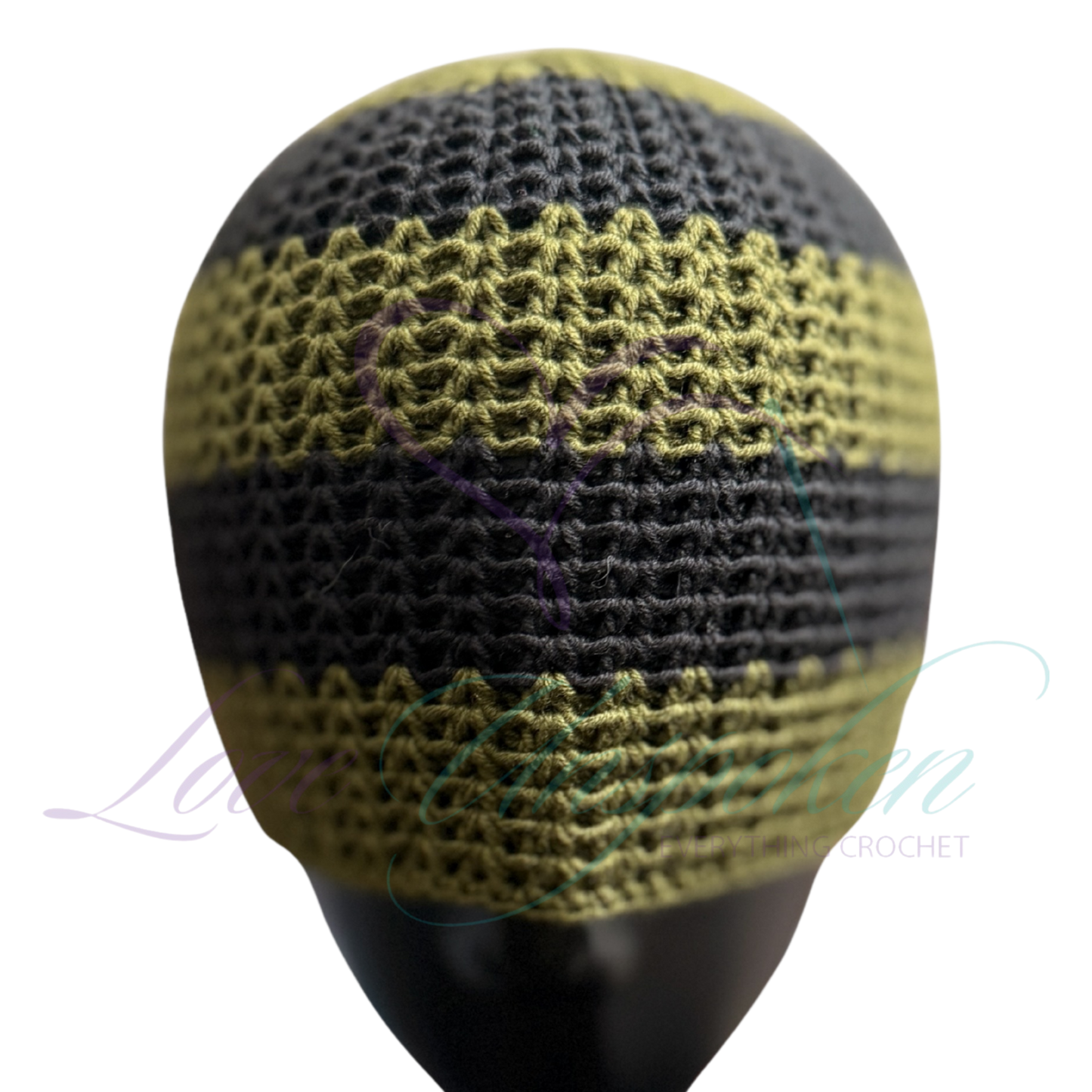 Dark Green & Black Handmade Crochet Kufi Hat | Taqiyah Skull Cap