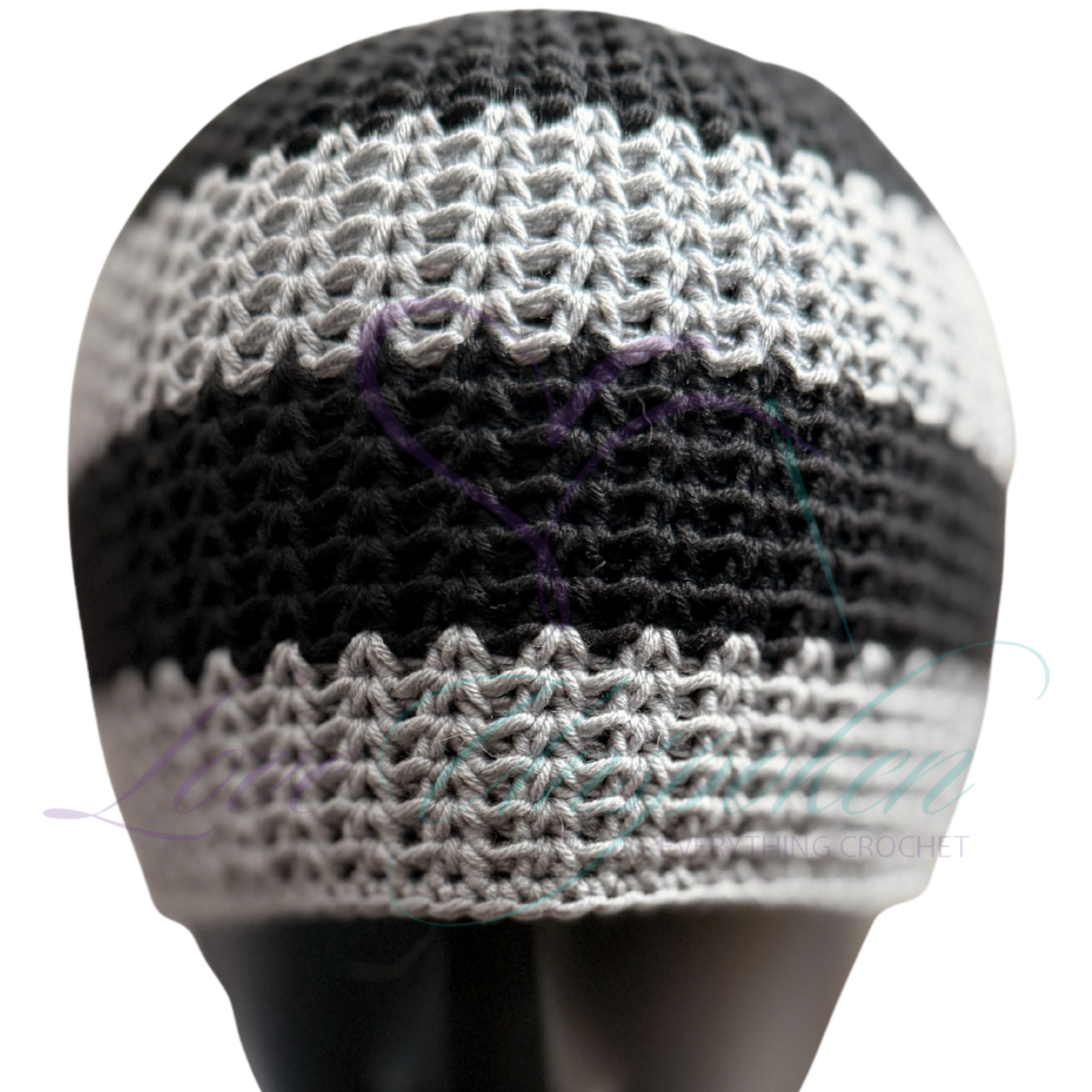 Grey & Black Handmade Crochet Kufi Hat | Taqiyah Skull Cap