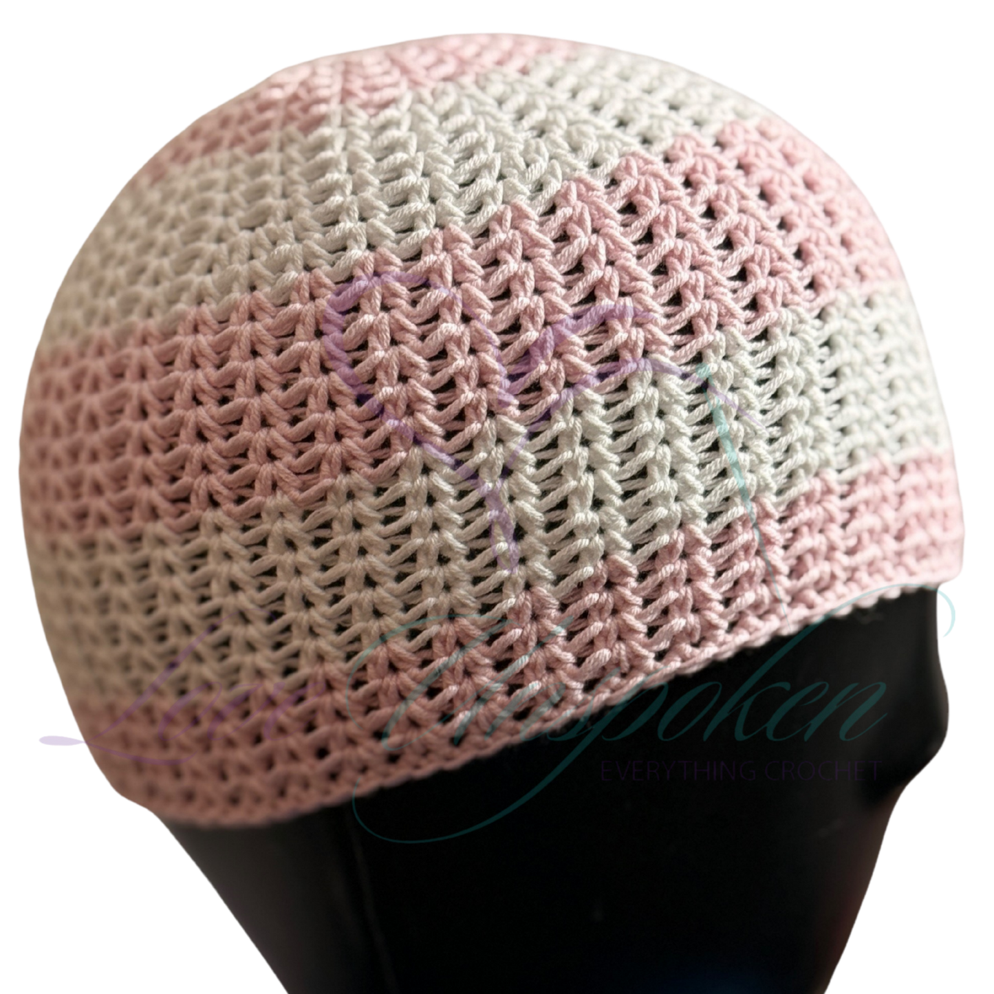 Pink & White Handmade Crochet Kufi Hat | Taqiyah Skull Cap