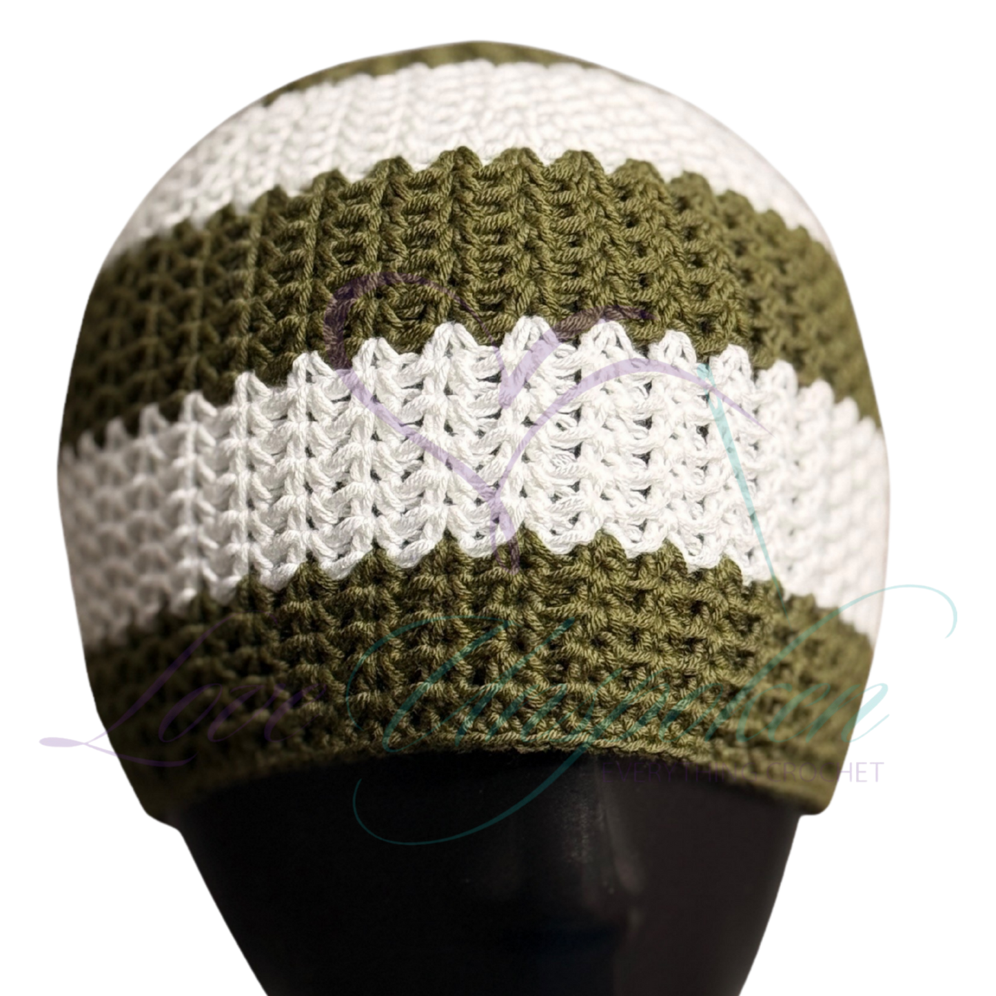 Green & White Handmade Crochet Kufi Hat | Taqiyah Skull Cap