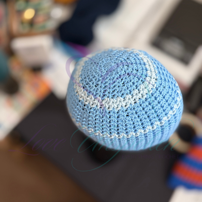 Blue & White Handmade Crochet Kufi Hat | Taqiyah Skull Cap