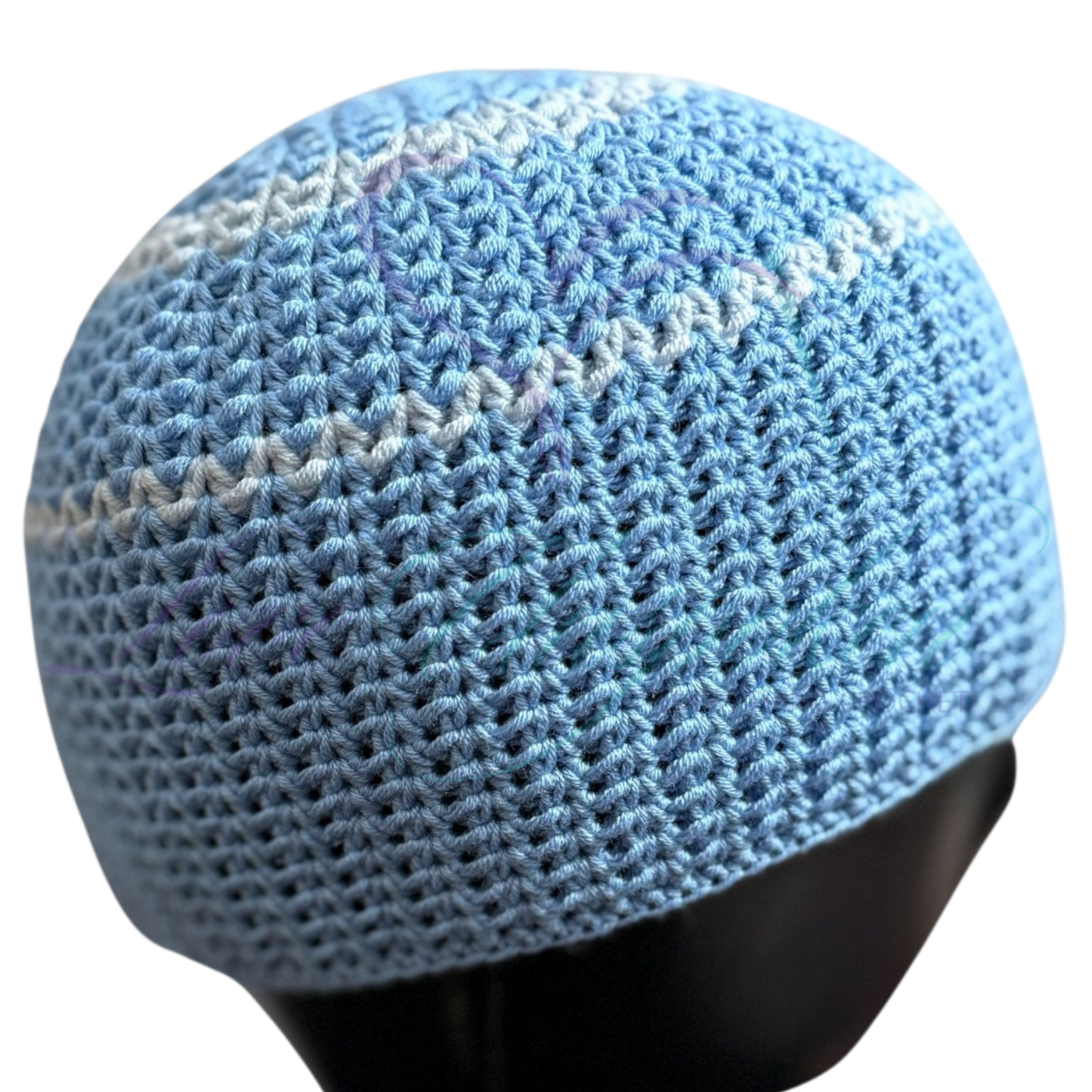 Blue & White Handmade Crochet Kufi Hat | Taqiyah Skull Cap