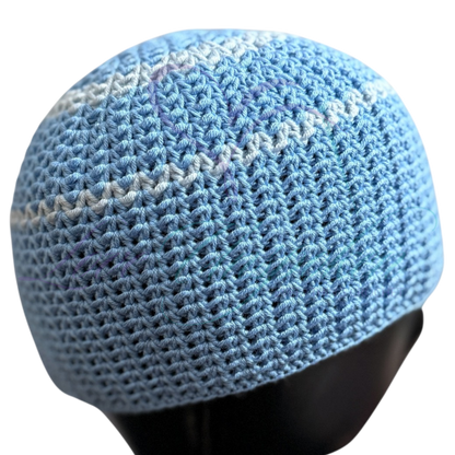 Blue & White Handmade Crochet Kufi Hat | Taqiyah Skull Cap