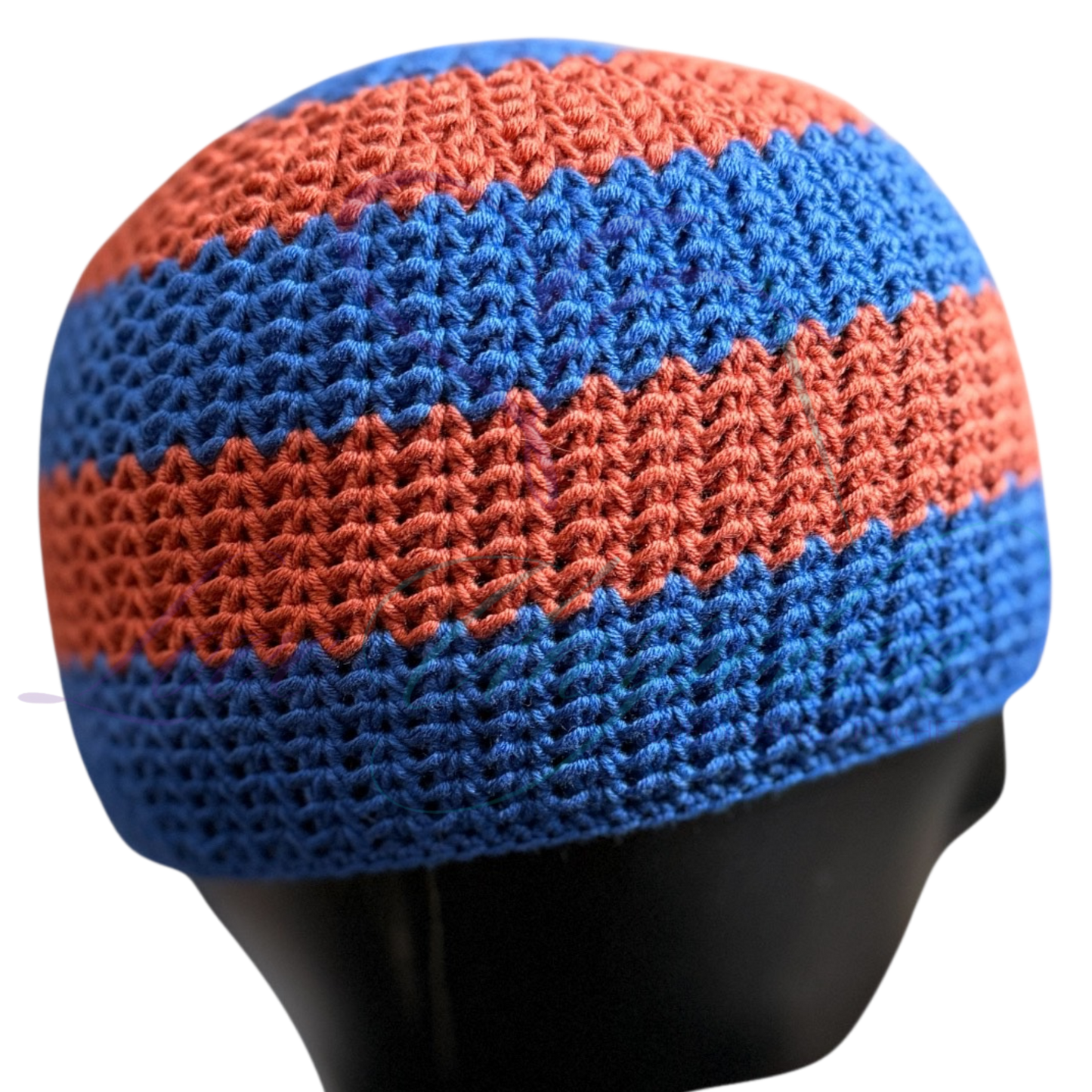 Red & Blue Handmade Crochet Kufi Hat | Taqiyah Skull Cap