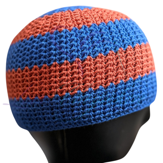 Red & Blue Handmade Crochet Kufi Hat | Taqiyah Skull Cap