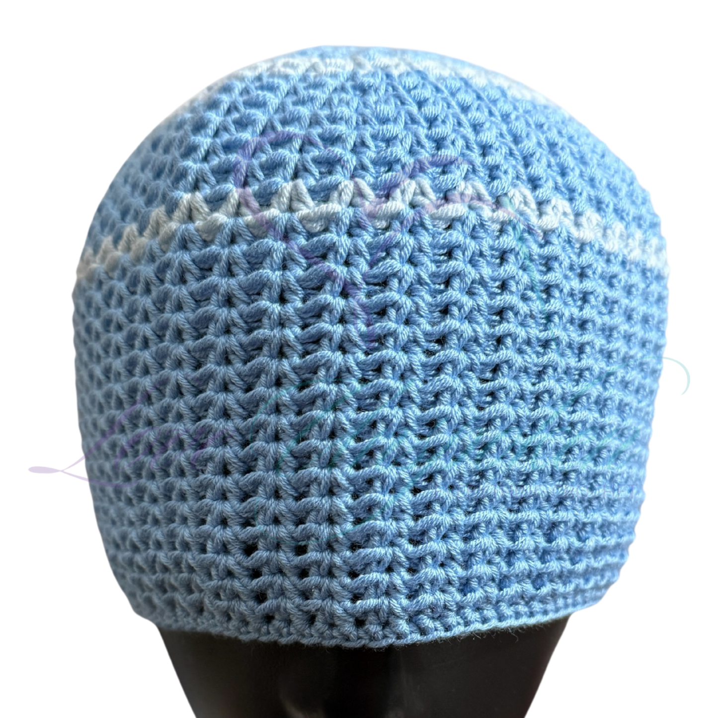 Blue & White Handmade Crochet Kufi Hat | Taqiyah Skull Cap