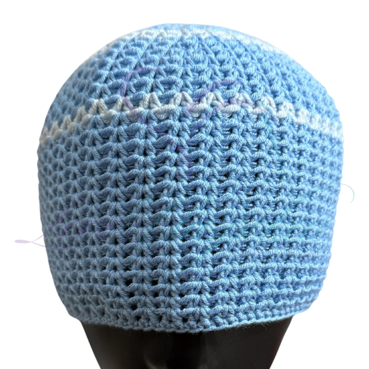 Blue & White Handmade Crochet Kufi Hat | Taqiyah Skull Cap