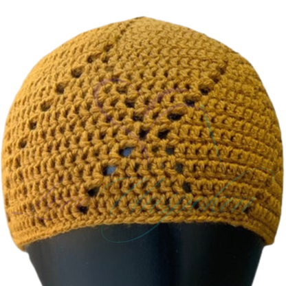 Gold Crochet Kufi Hat | Handmade Muslim Prayer Cap