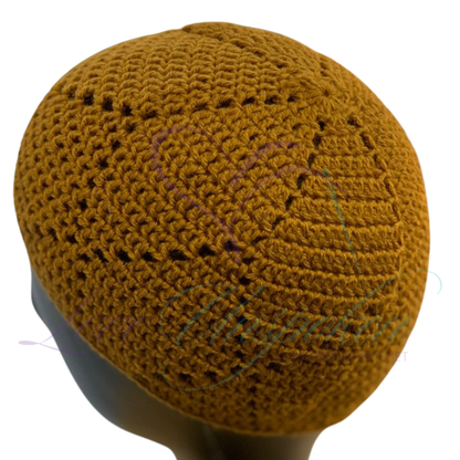 Gold Crochet Kufi Hat | Handmade Muslim Prayer Cap