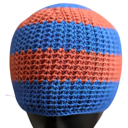 Red & Blue Handmade Crochet Kufi Hat | Taqiyah Skull Cap