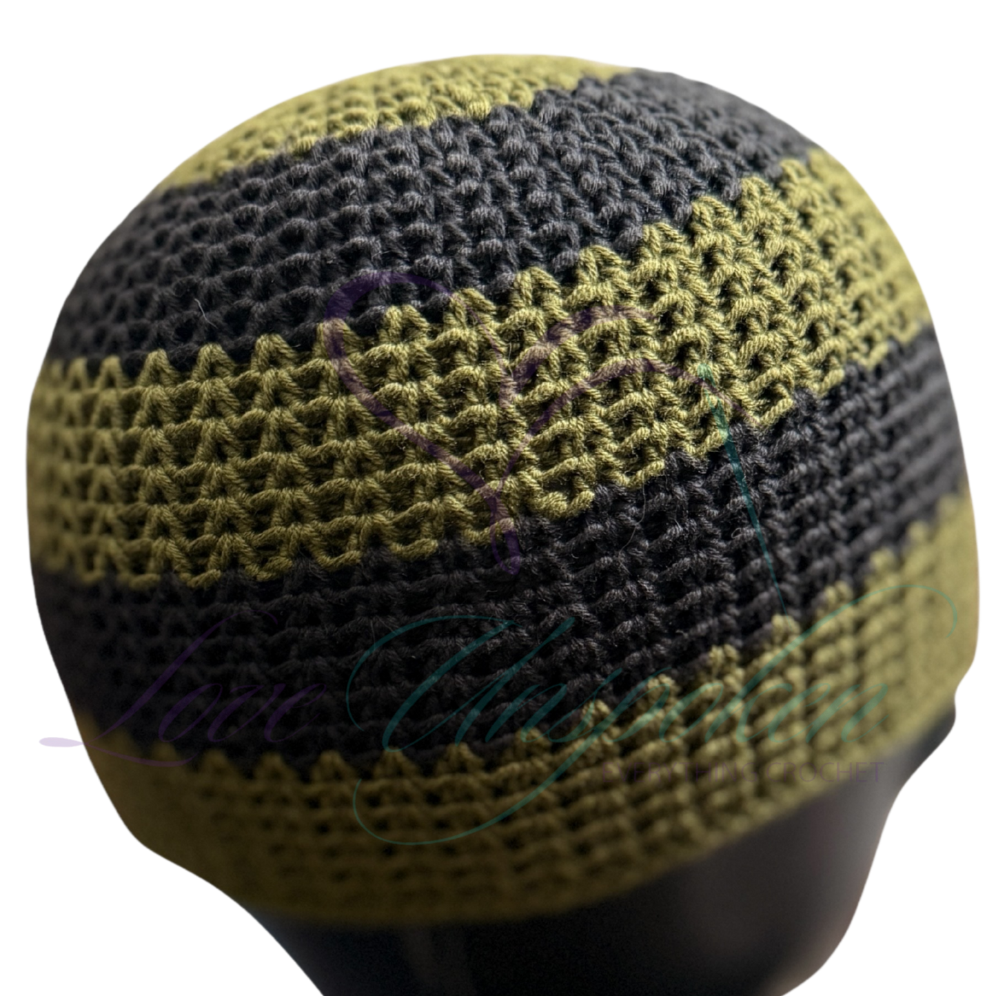 Dark Green & Black Handmade Crochet Kufi Hat | Taqiyah Skull Cap