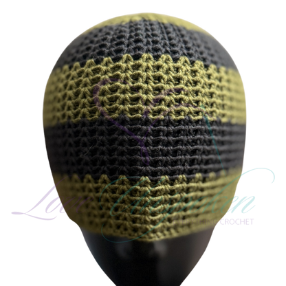 Dark Green & Black Handmade Crochet Kufi Hat | Taqiyah Skull Cap