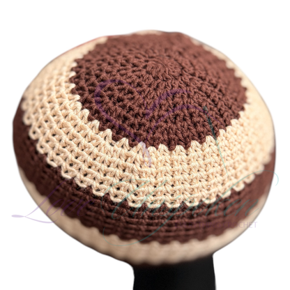 Brown, Cream & Black Handmade Crochet Kufi Hat | Taqiyah Skull Cap