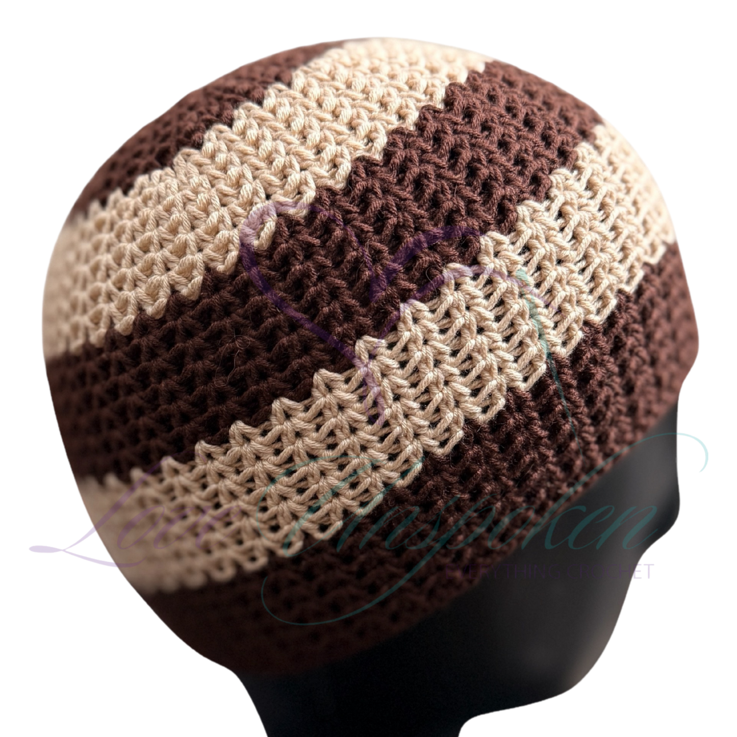 Brown, Cream & Black Handmade Crochet Kufi Hat | Taqiyah Skull Cap