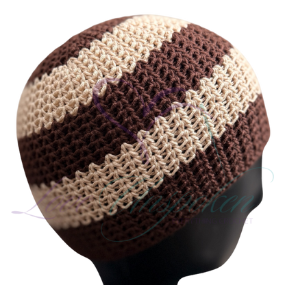 Brown, Cream & Black Handmade Crochet Kufi Hat | Taqiyah Skull Cap