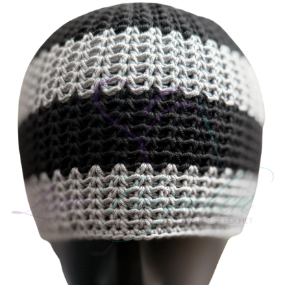 Grey & Black Handmade Crochet Kufi Hat | Taqiyah Skull Cap