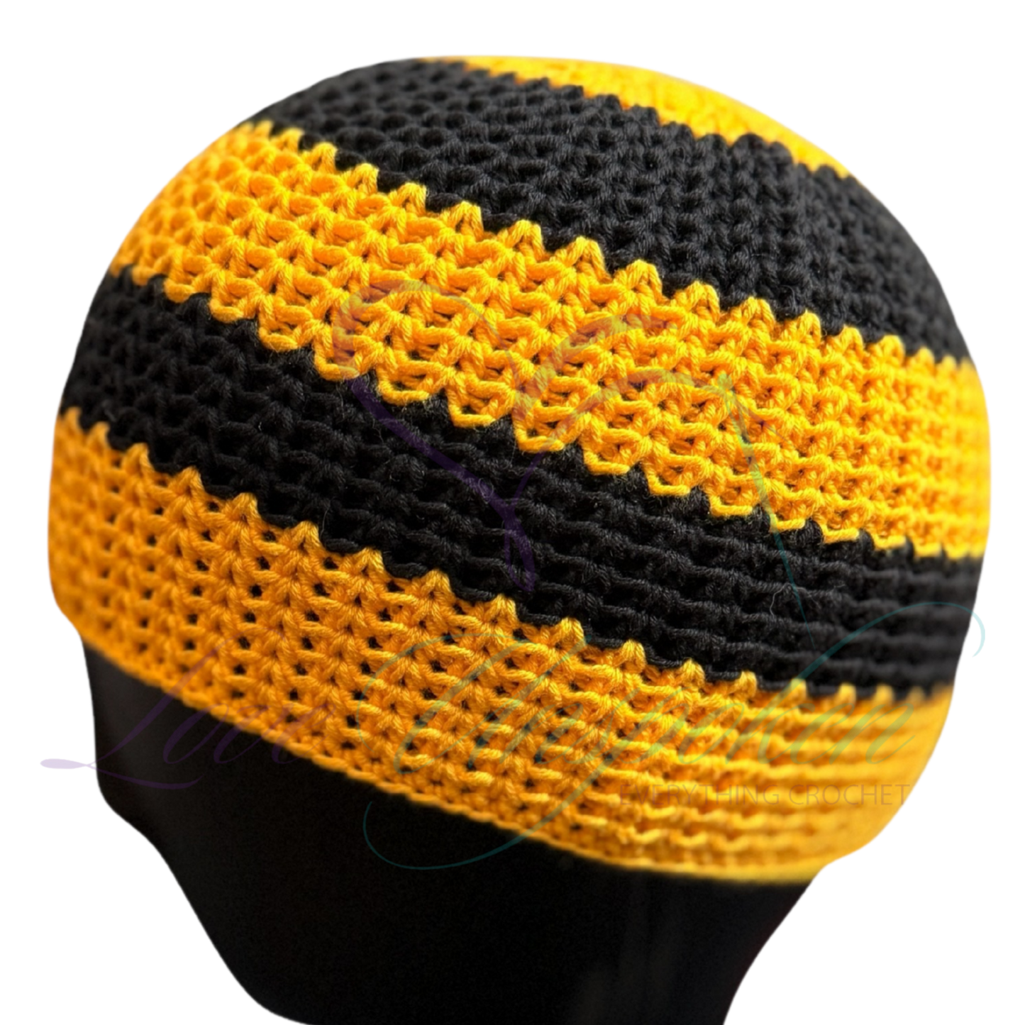 Yellow & Black Handmade Crochet Kufi Hat | Taqiyah Skull Cap