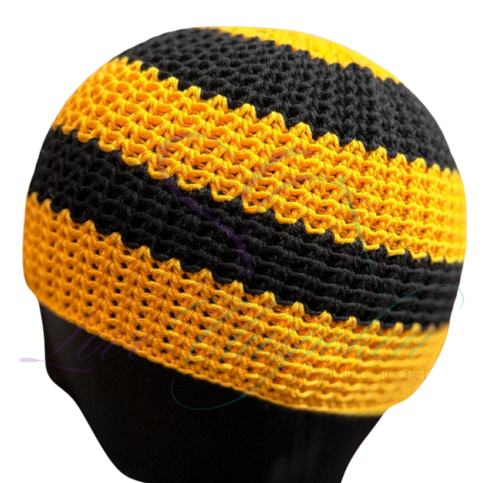 Yellow & Black Handmade Crochet Kufi Hat | Taqiyah Skull Cap