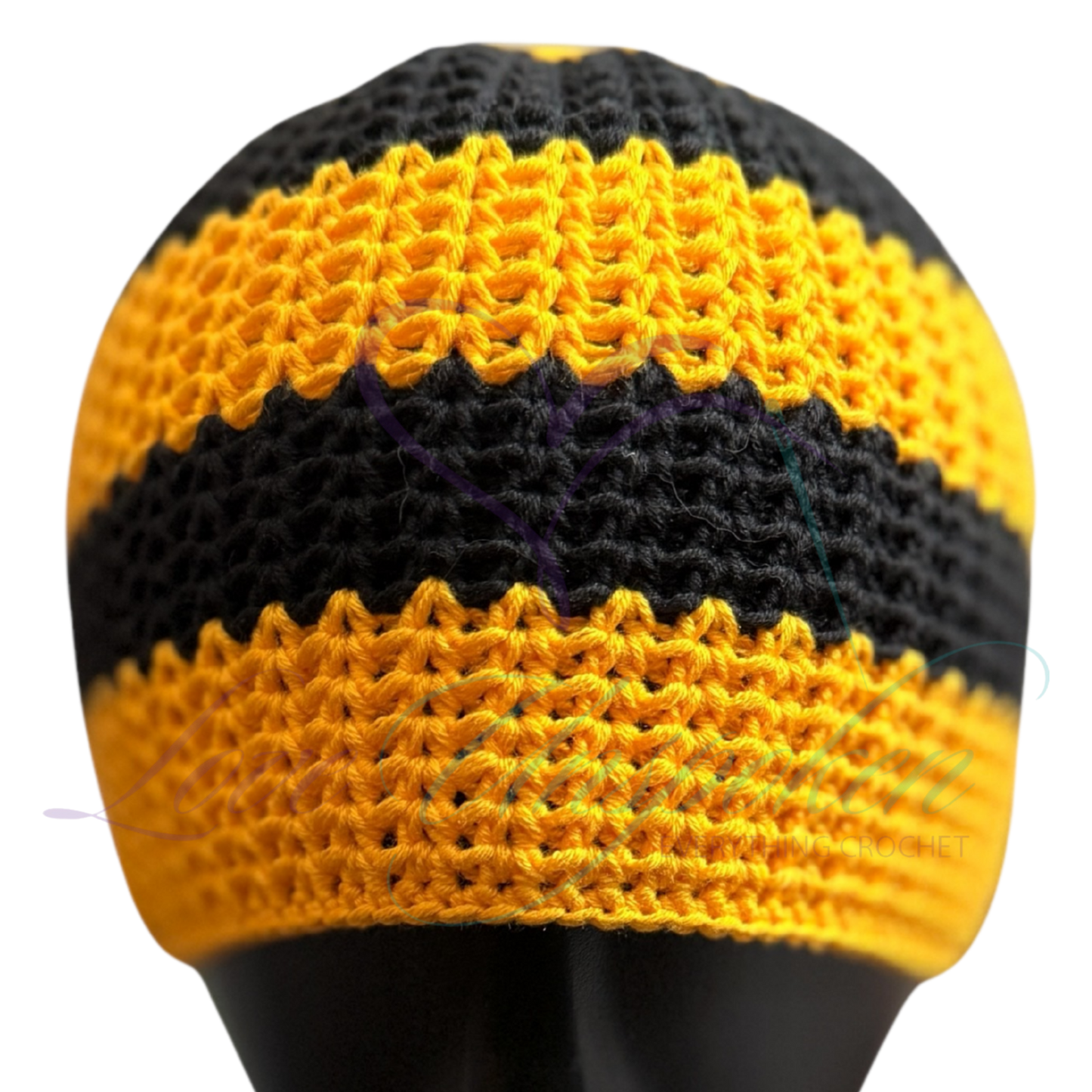 Yellow & Black Handmade Crochet Kufi Hat | Taqiyah Skull Cap