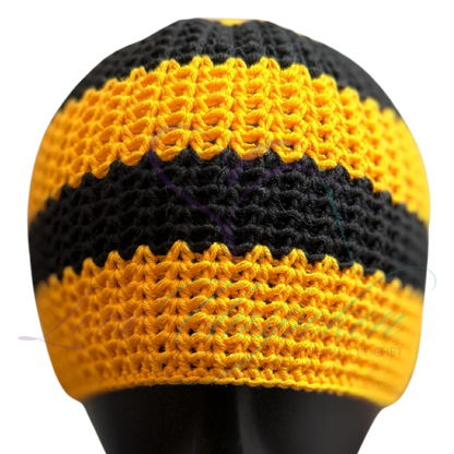 Yellow & Black Handmade Crochet Kufi Hat | Taqiyah Skull Cap