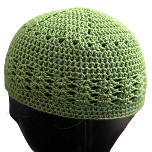 Olive Handmade Crochet Kufi Beanie | Earthy Taqiyah Skull Cap