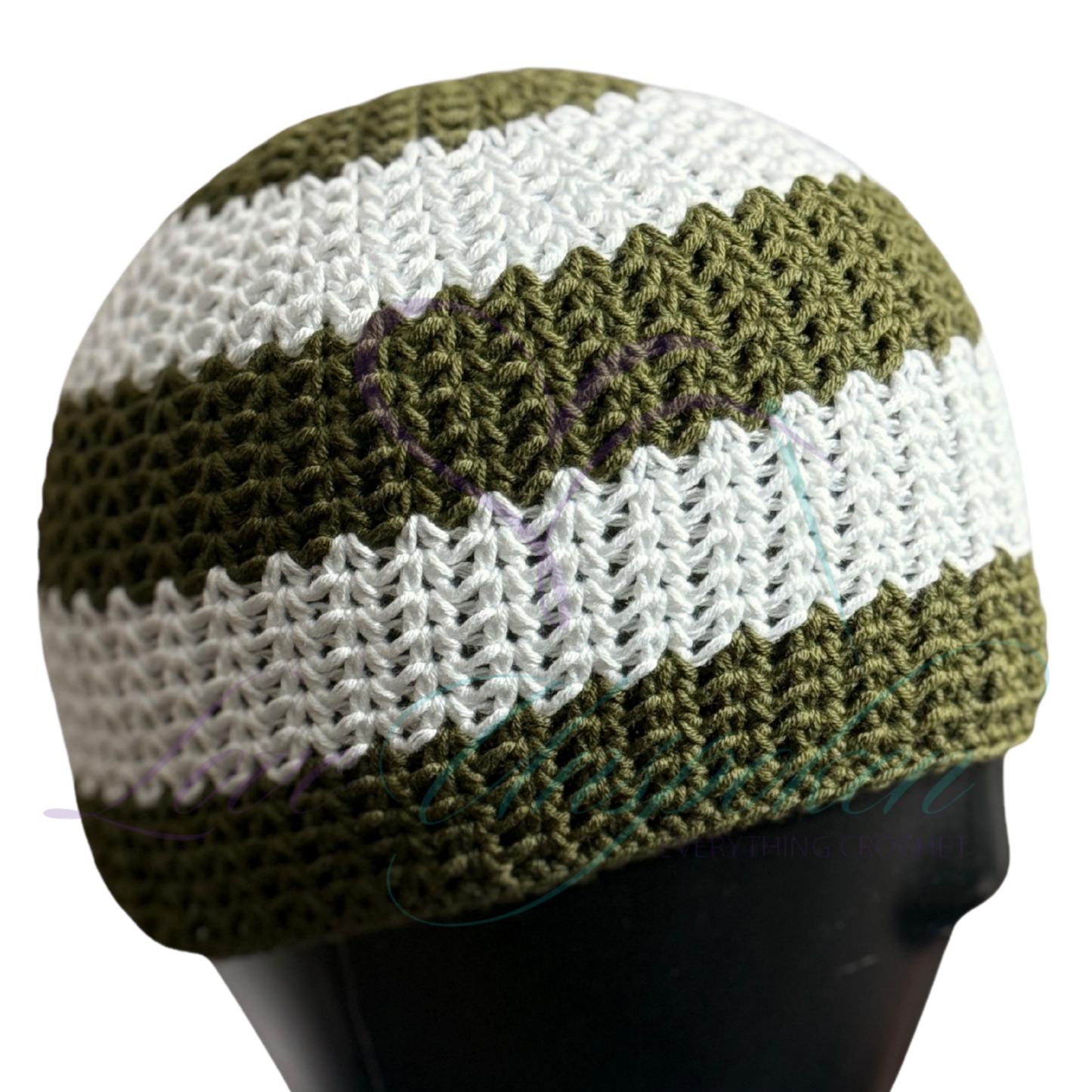 Green & White Handmade Crochet Kufi Hat | Taqiyah Skull Cap