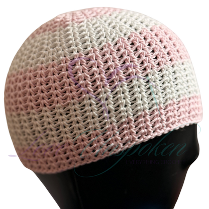 Pink & White Handmade Crochet Kufi Hat | Taqiyah Skull Cap