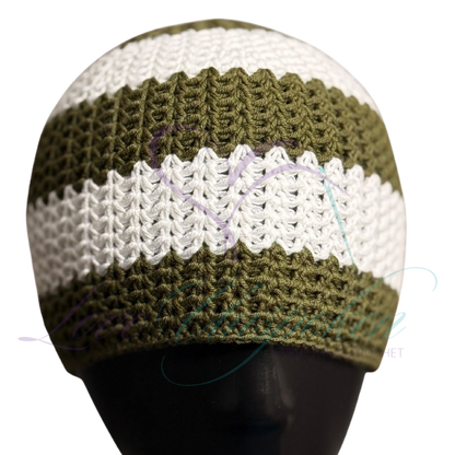 Green & White Handmade Crochet Kufi Hat | Taqiyah Skull Cap