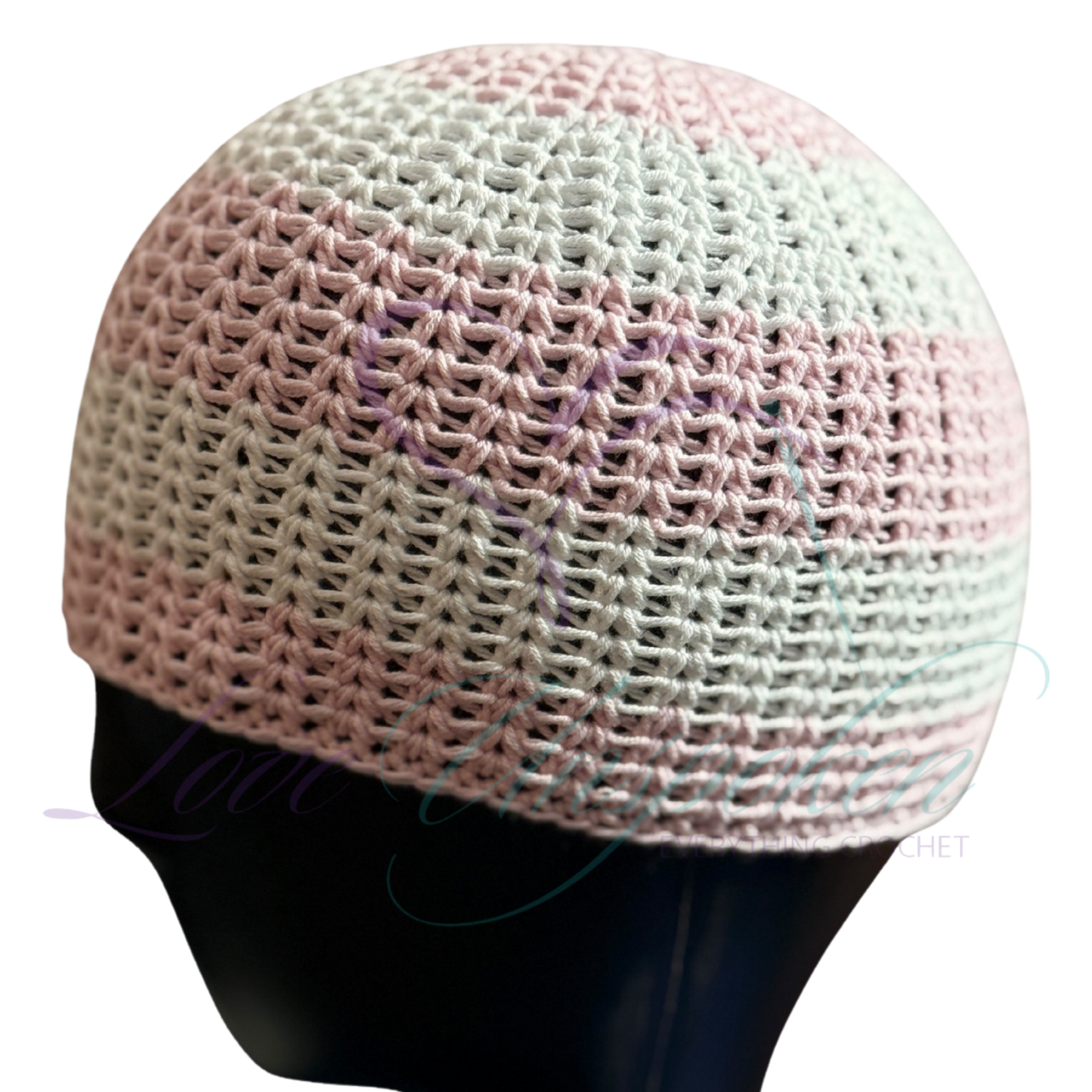 Pink & White Handmade Crochet Kufi Hat | Taqiyah Skull Cap