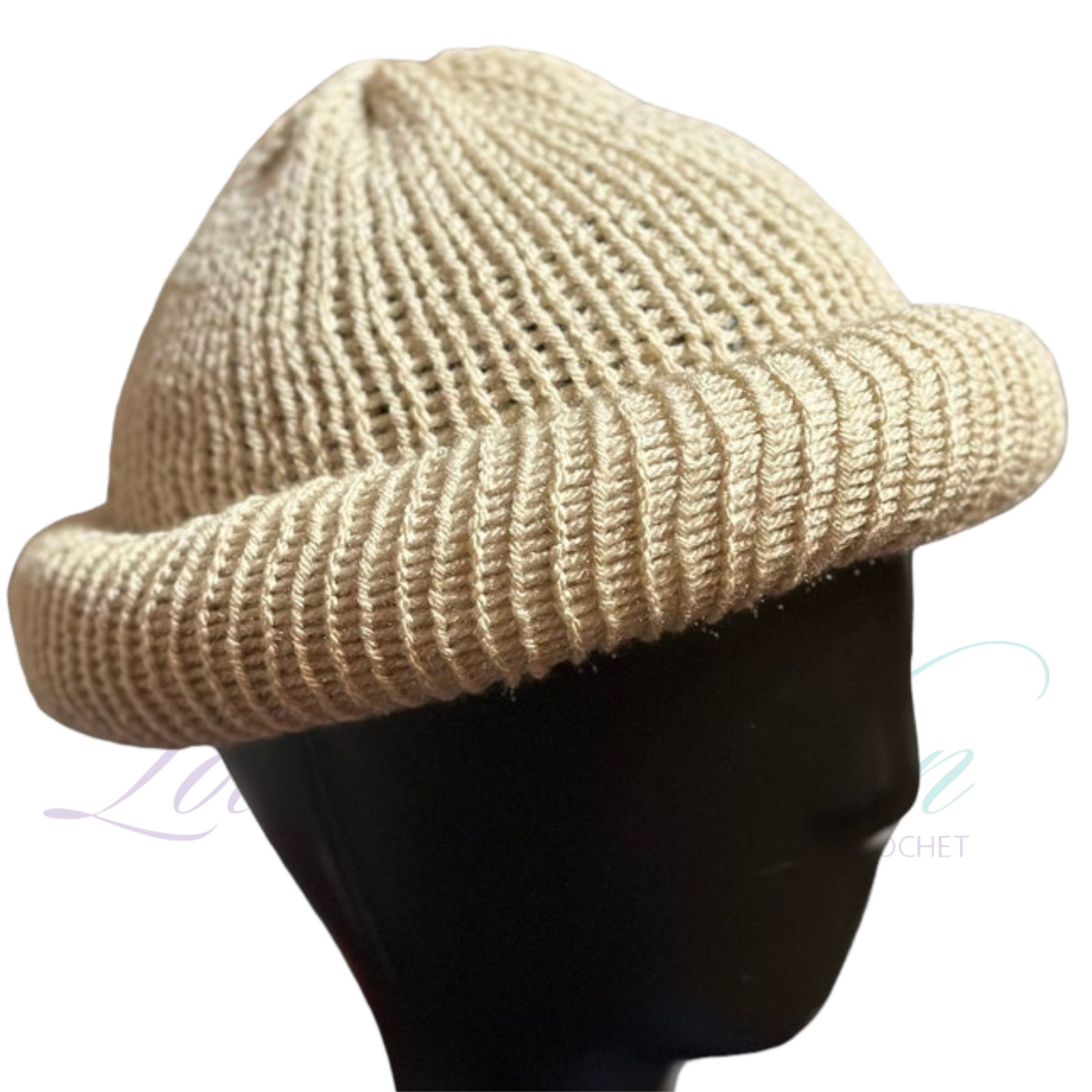 Beige Roll Up Knit Beanie Parchment