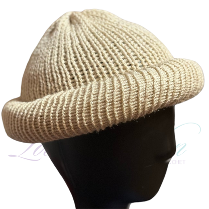 Beige Roll Up Knit Beanie Parchment