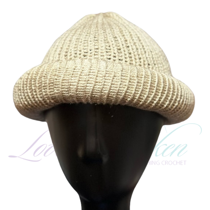Beige Roll Up Knit Beanie Parchment