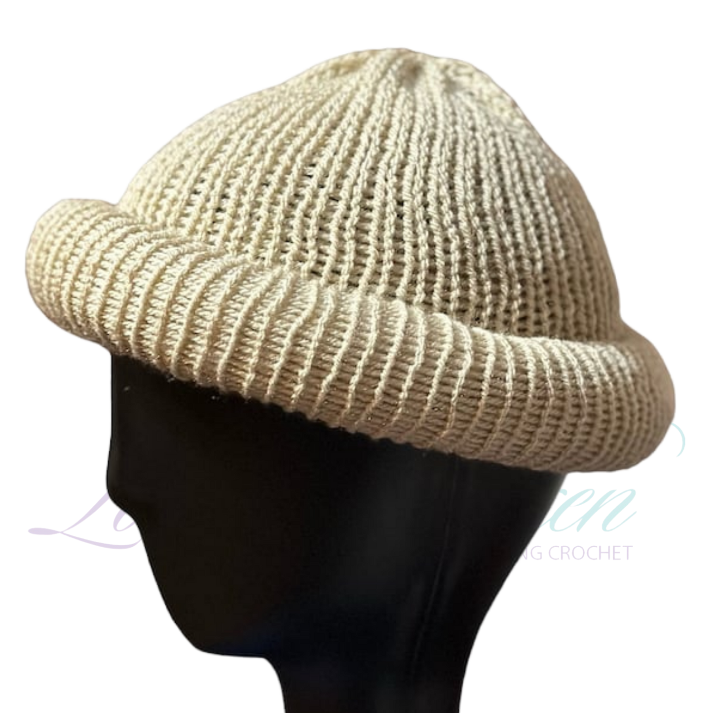 Beige Roll Up Knit Beanie Parchment