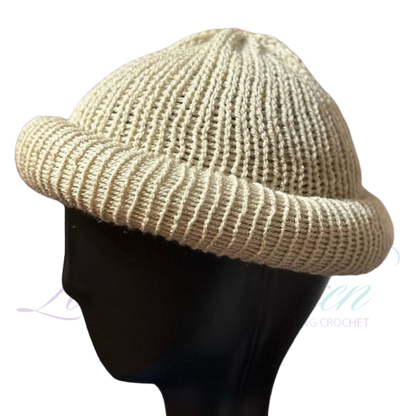 Beige Roll Up Knit Beanie Parchment