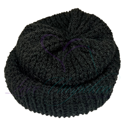 Black Handmade Knit Roll-Up Beanie | Crochet Fisherman Cap