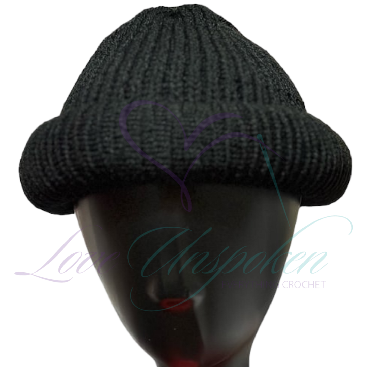 Black Handmade Knit Roll-Up Beanie | Crochet Fisherman Cap
