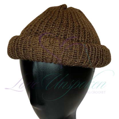 Brown Handmade Knit Roll-Up Beanie | Crochet Fisherman Hat