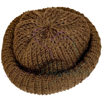 Brown Handmade Knit Roll-Up Beanie | Crochet Fisherman Hat