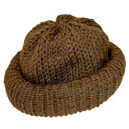 Brown Handmade Knit Roll-Up Beanie | Crochet Fisherman Hat