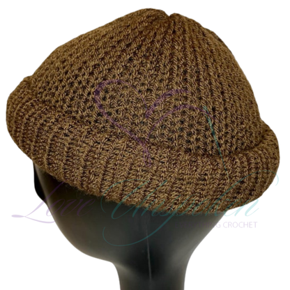 Brown Handmade Knit Roll-Up Beanie | Crochet Fisherman Hat