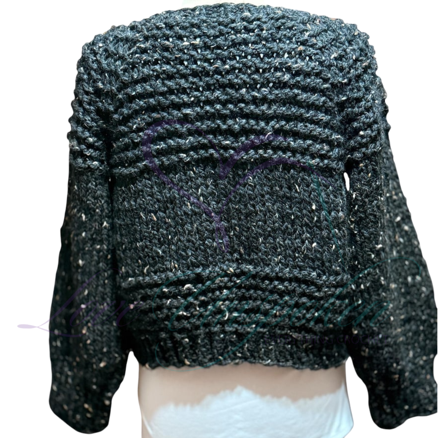 Handmade Crop Black Wool Cardigan | Crochet Open-Front Jacket