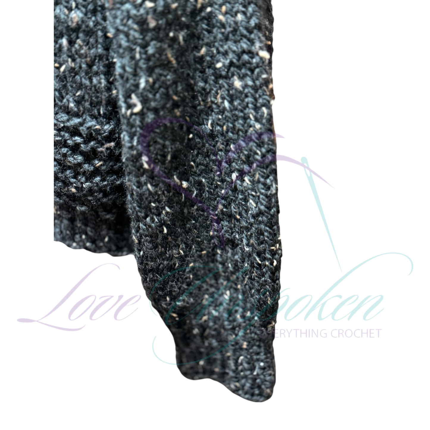 Handmade Crop Black Wool Cardigan | Crochet Open-Front Jacket