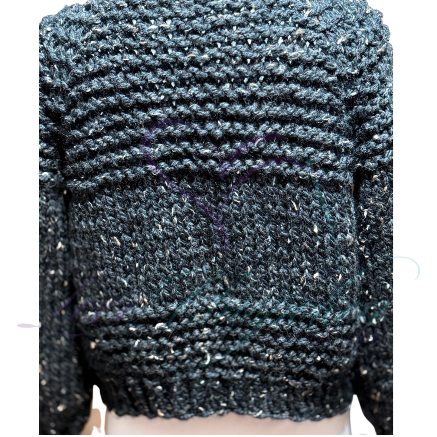 Handmade Crop Black Wool Cardigan | Crochet Open-Front Jacket