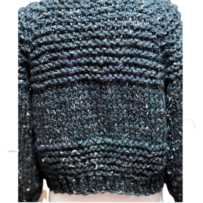 Handmade Crop Black Wool Cardigan | Crochet Open-Front Jacket