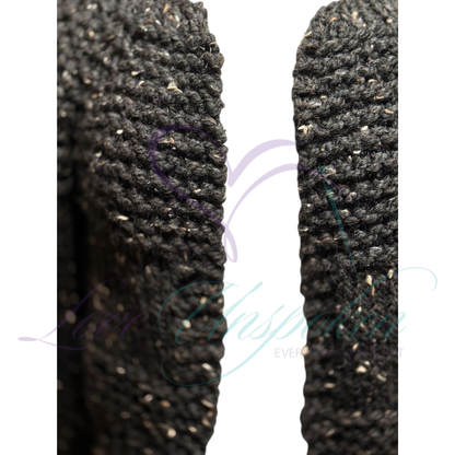 Handmade Crop Black Wool Cardigan | Crochet Open-Front Jacket