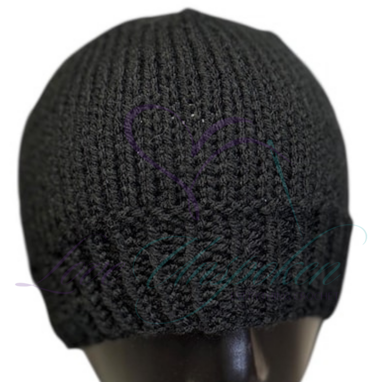 Handmade Fitted Crochet Beanie in Black | Classic Knit Hat