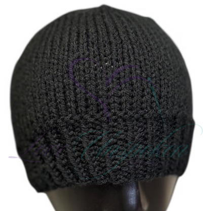 Handmade Fitted Crochet Beanie in Black | Classic Knit Hat