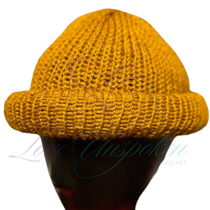 Gold Roll-Up Knit Beanie | Handmade Fisherman Hat
