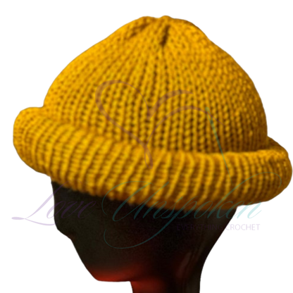 Gold Roll-Up Knit Beanie | Handmade Fisherman Hat