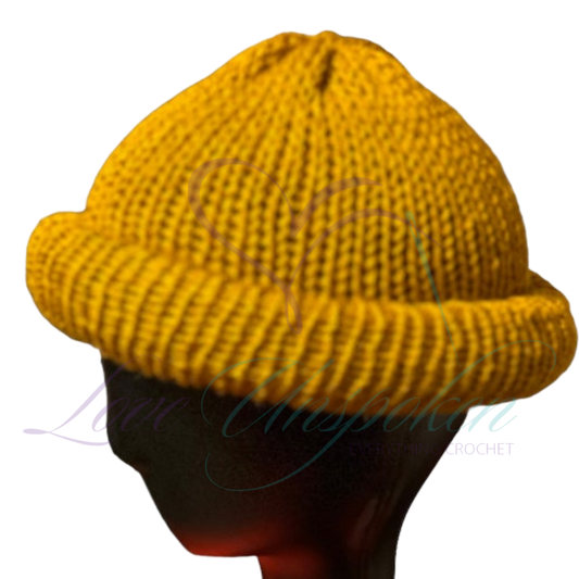Gold Roll-Up Knit Beanie | Handmade Fisherman Hat